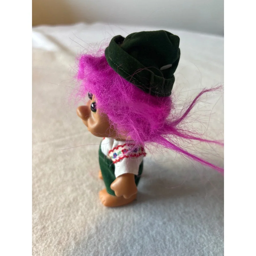 Vintage Troll Doll Purple‎ Hair Green Hat Outfit Collectible Toy